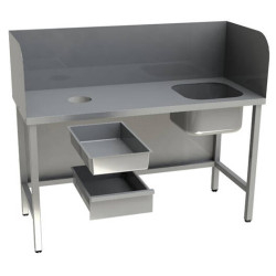 Стол для чистки рыбы Restoinox 1200х600х850 нерж. профиль 40х40, обвязка, фартук с 3х сторон, ванна слева