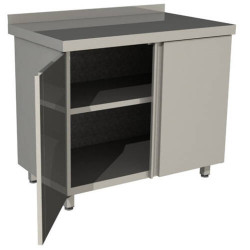 Стол производственный закрытый Restoinox 1000х600х850 нерж. cталь AISI 430, полка, двери распашные, борт