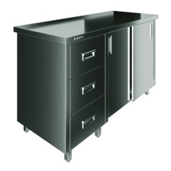 Стол производственный закрытый Restoinox 1200х600х850 нерж. cталь AISI 430, 3 ящика (слева), двери купе