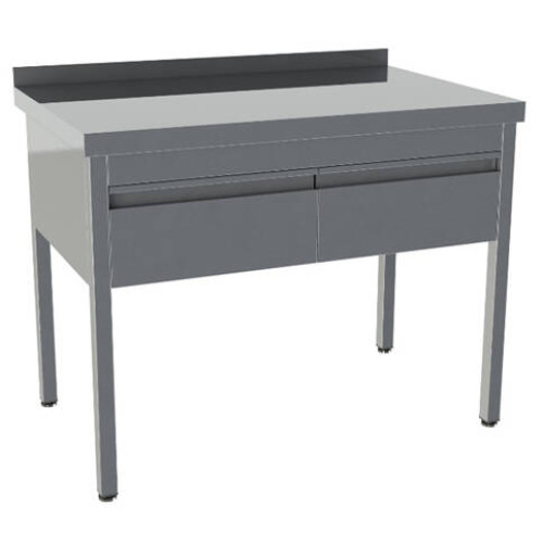 Стол производственный закрытый Restoinox 1200х600х850 нерж. cталь AISI 430, 2 ящика, борт